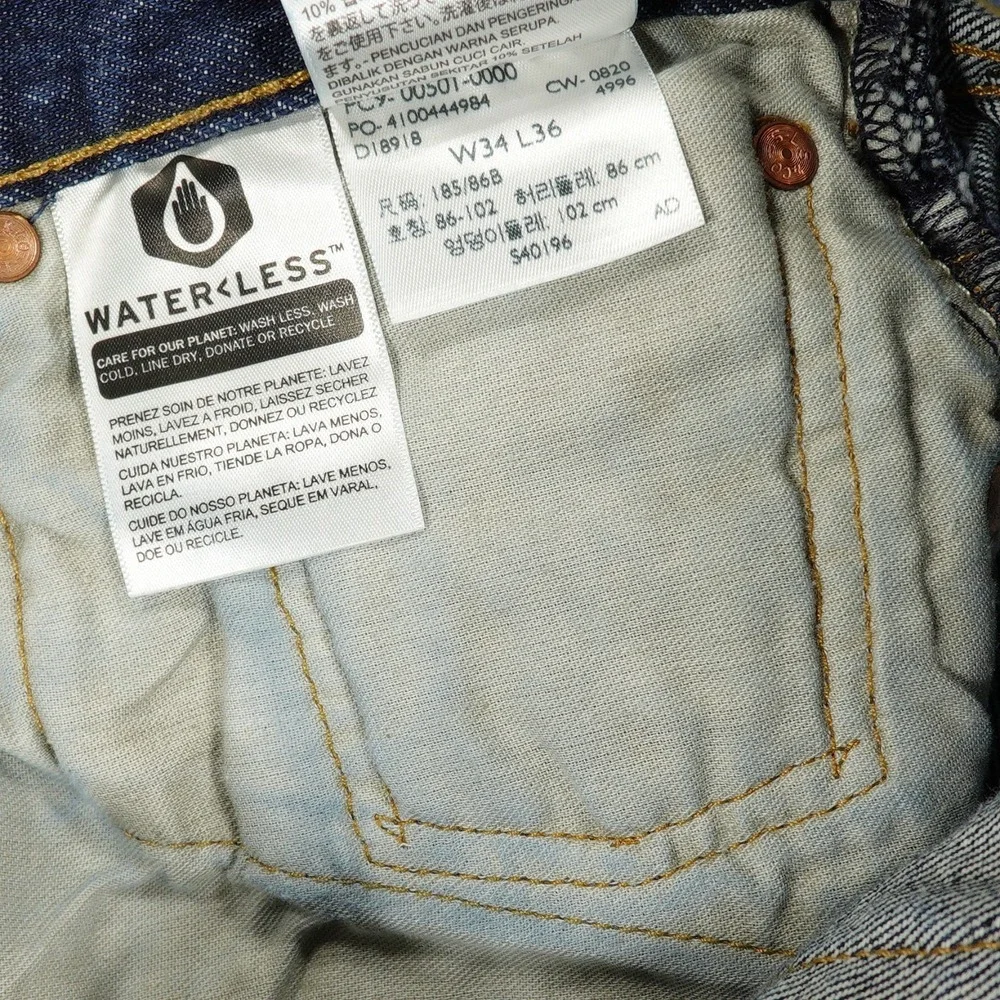 Levis 501 Mens Jeans‎ 33x30 (Tag 34x36) Blue Original Straight Button Fly